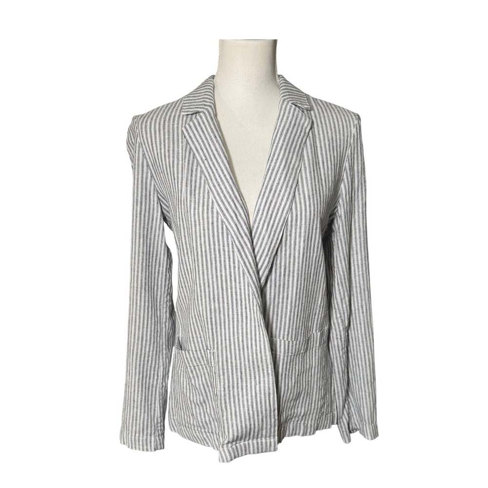 Workshop Republic Clothing Linen Blend Pencil Stripe Blazer Blue White XS NWT